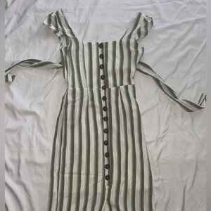 Trixxi Green and White Striped Midi Dress